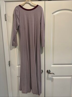 LOFT Burgundy & White Striped Long Sleeve Dress